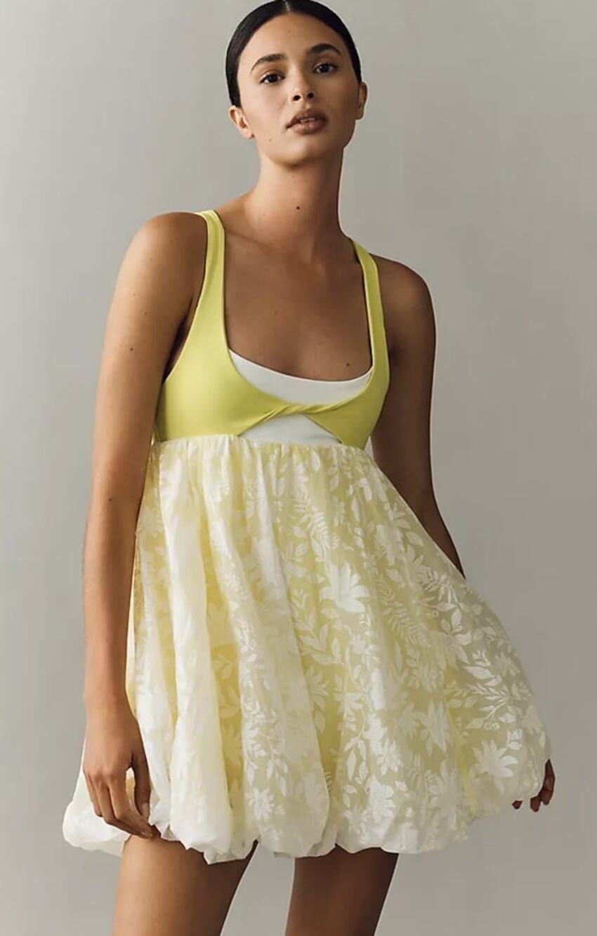 Daily Practice Anthropologie Jungle Hike Bubble Mini Dress Large NWT White Lime
